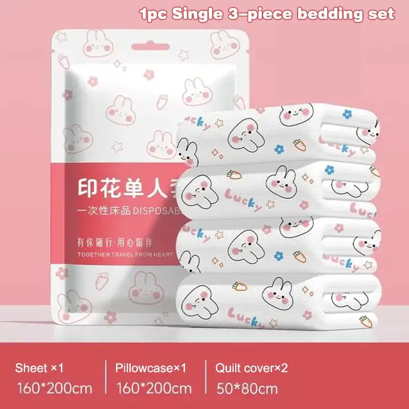 ensemble literie jetable voyage drap couverture taies oreillers motif personnages lapins nuages