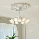 lampe suspendue fleur blanche classique romantique translucide chaines ampoules