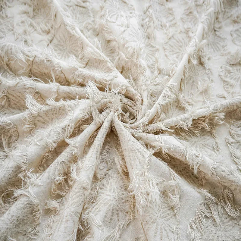 tissu coton jacquard fleurs pampilles beige clair textile rustique résistant automne hiver tissu brocart