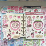 autocollants kawaii personnages dessins animés fruits coeurs notes musicales couleur rose blanc vert bleu