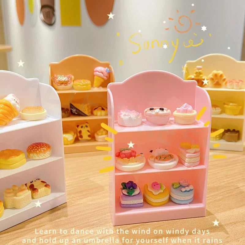 étagère miniature blanche rose beige pâtisseries motifs modernes plastique rangement maison poupée