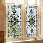 vitrail floral art nouveau opaques adhésif vert blanc bleu rose doré