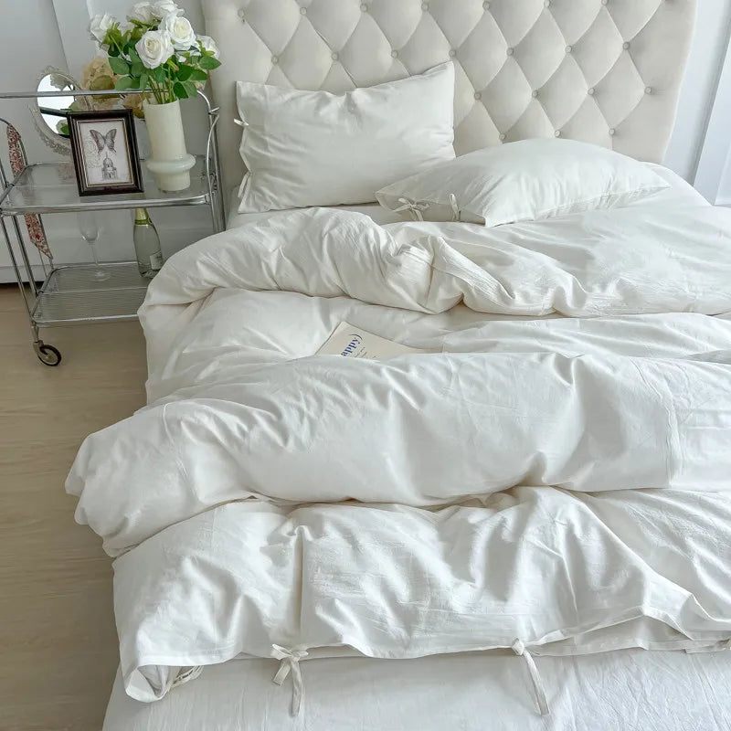 ensemble literie blanc minimaliste 100 coton doux drap housse taies oreillers moderne jacquard