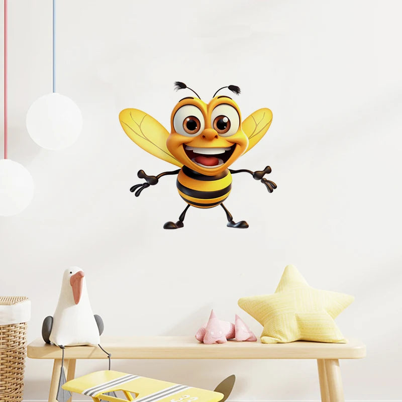 autocollant mural dessin animé avion rayures jaune noir ailes translucides adhésif chambre enfant decoration