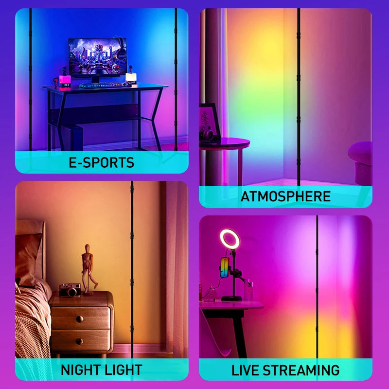 lampe sol led moderne noire pieds haute intensité réglable télécommande