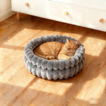 lit chat velours doux beige gris moderne confortable coussin amovible