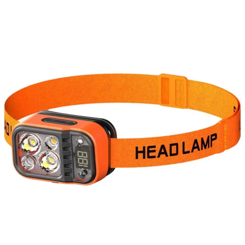 lampe frontale led rechargeable orange mode course camping affichage numérique réglable durable USB