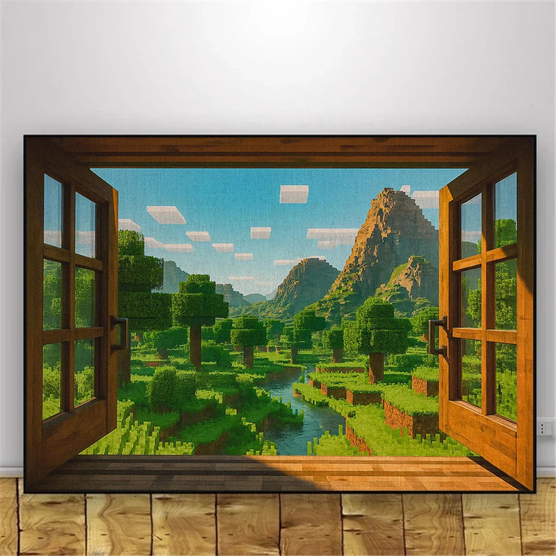 toile d'art paysage naturel montagne forêt rivière huile toile cadre bois decoration mur horizontal