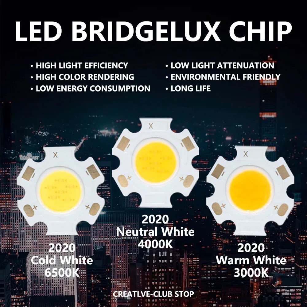 LED puissante 3W 5W 7W 10W blanc froid chaud naturel 20x20mm commercial