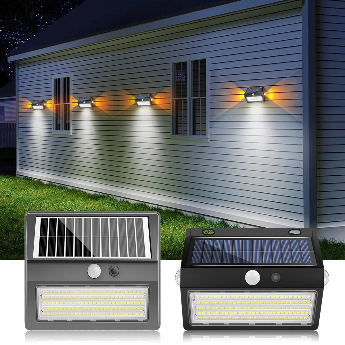 lampe solaire murale 130 led ip65 waterproof noir moderne