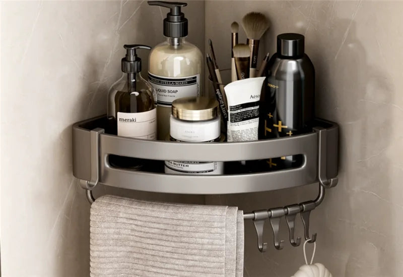 étagère salle bain gris moderne adhésif alliage aluminium poli unique niveau rangement góc