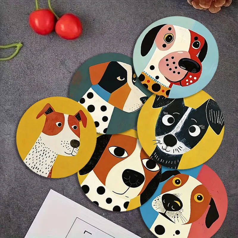 coasters animaux tête chien polka dots couleur moderne ensemble pièces