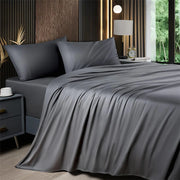 ensemble draps lit bambou gris foncé lisse moderne 100 cent bambou rafraîchissant doux