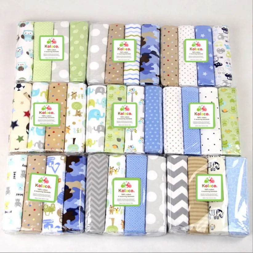drap lit bébé coton imprimé animal floral emmaillotage couverture enveloppée points zigzag vert bleu