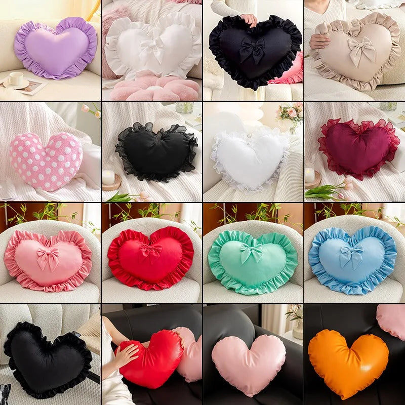 housse coussin coeur romantique fronces noeud decoration chambre enfant canape lit