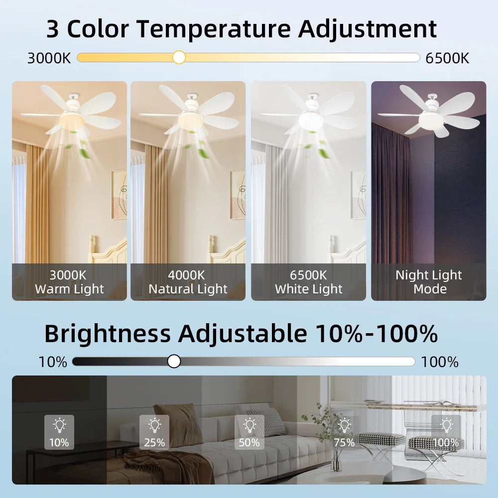 ventilateur plafonnier moderne éclairage led télécommande réglable blanc argenté minimaliste
