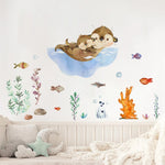 Autocollant mural enfant avec loutre, étoiles et ours
