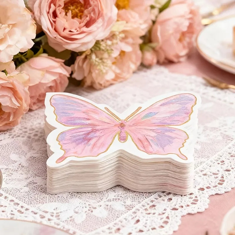 serviettes jetables papier forme papillon mariage anniversaire fête rose violet blanc doré