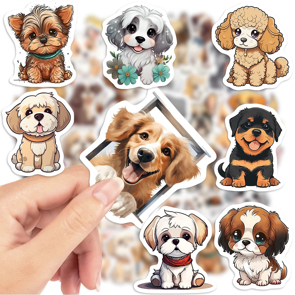 stickers animaux compagnie chien dessin animé expression variée adhésif usage unique multiple couleurs transparents