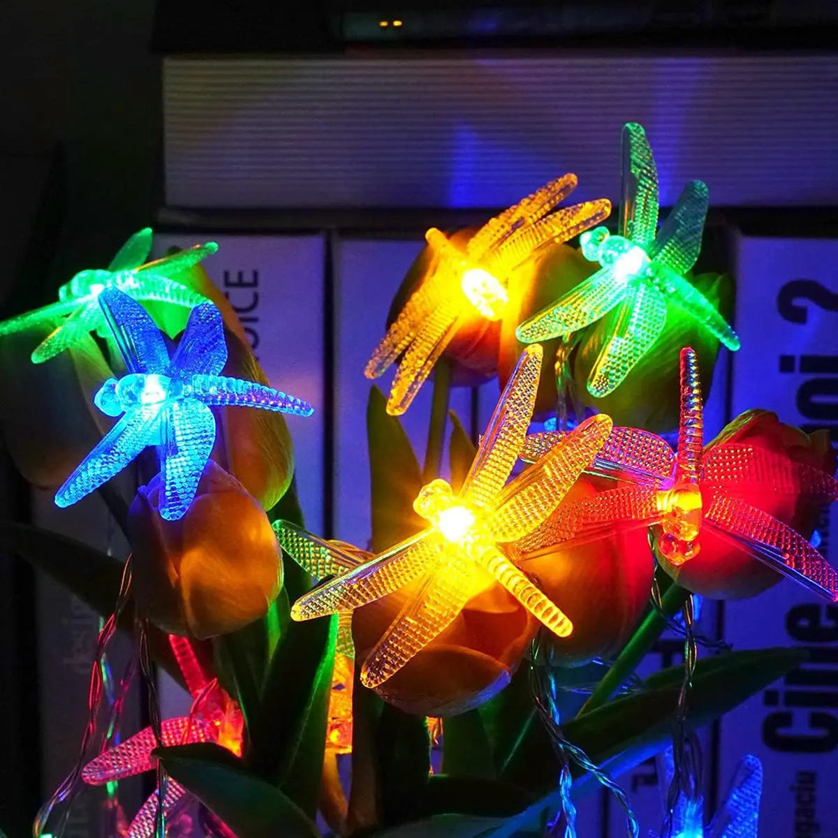 guirlande lumineuse libellules transparente 10 led 1.5m batterie décoration vacances chambre mariage anniversaire festival