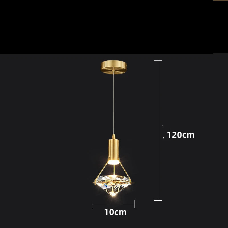 suspension lumineuse moderne cristal or transparent chambre salon led minimaliste
