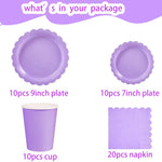 vaisselle jetable violet pastel assiettes gobelets serviettes nappe festive anniversaire mariage baptême