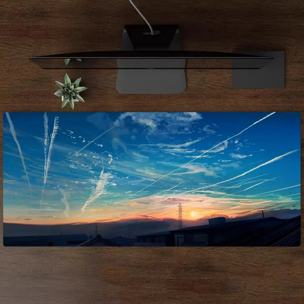 tapis souris bleu ciel nuages coucher soleil moderne antiderapant gaming rapide