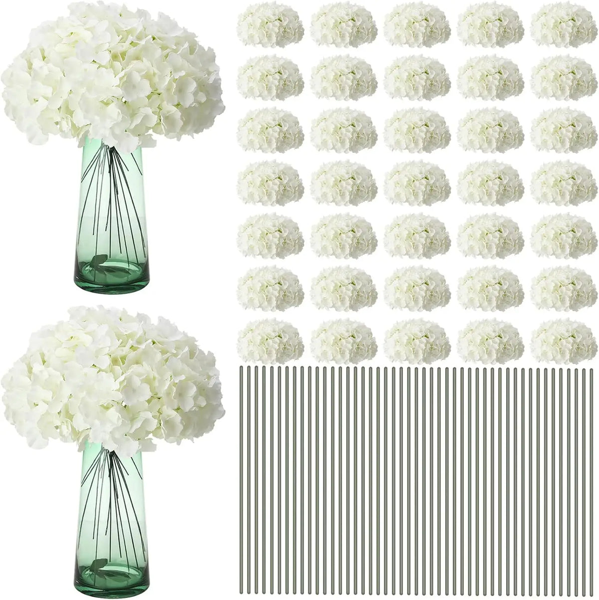 décoration intérieure moderne bouquet artificiels hortensias blanc soie 50 tiges vase translucide