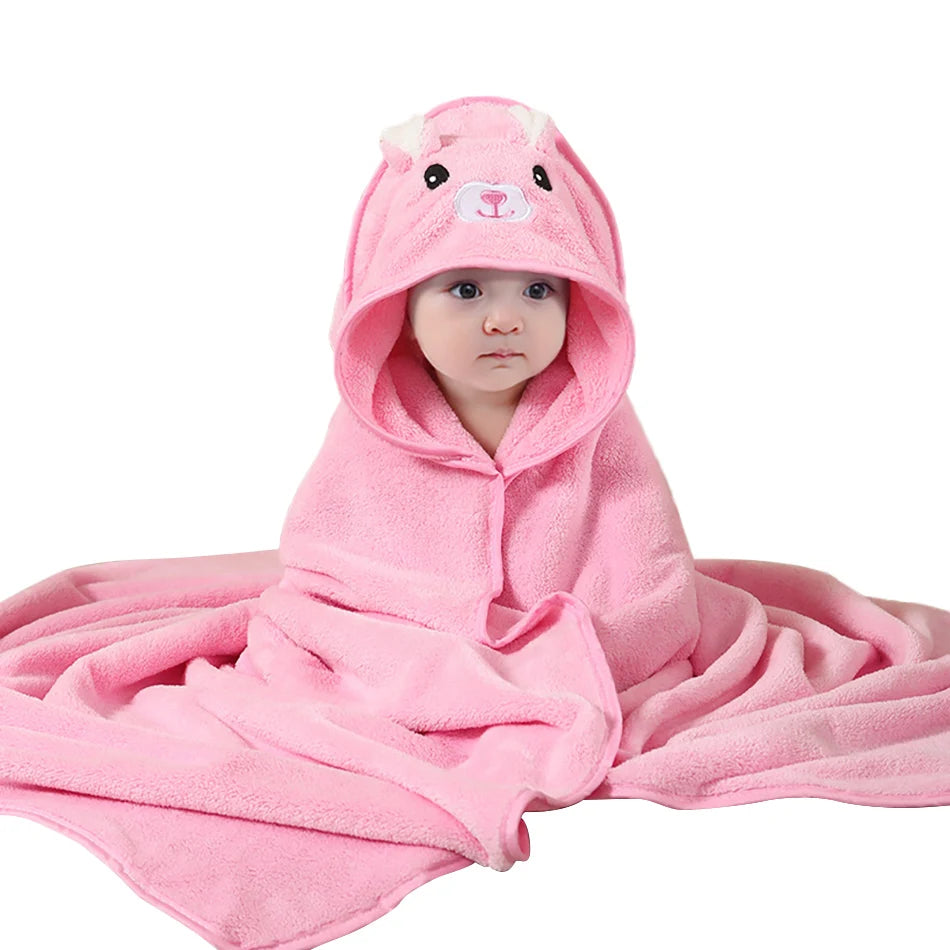 serviette bébé capuche animaux motifs doux microfibre brodés marron bleu gris rose verte