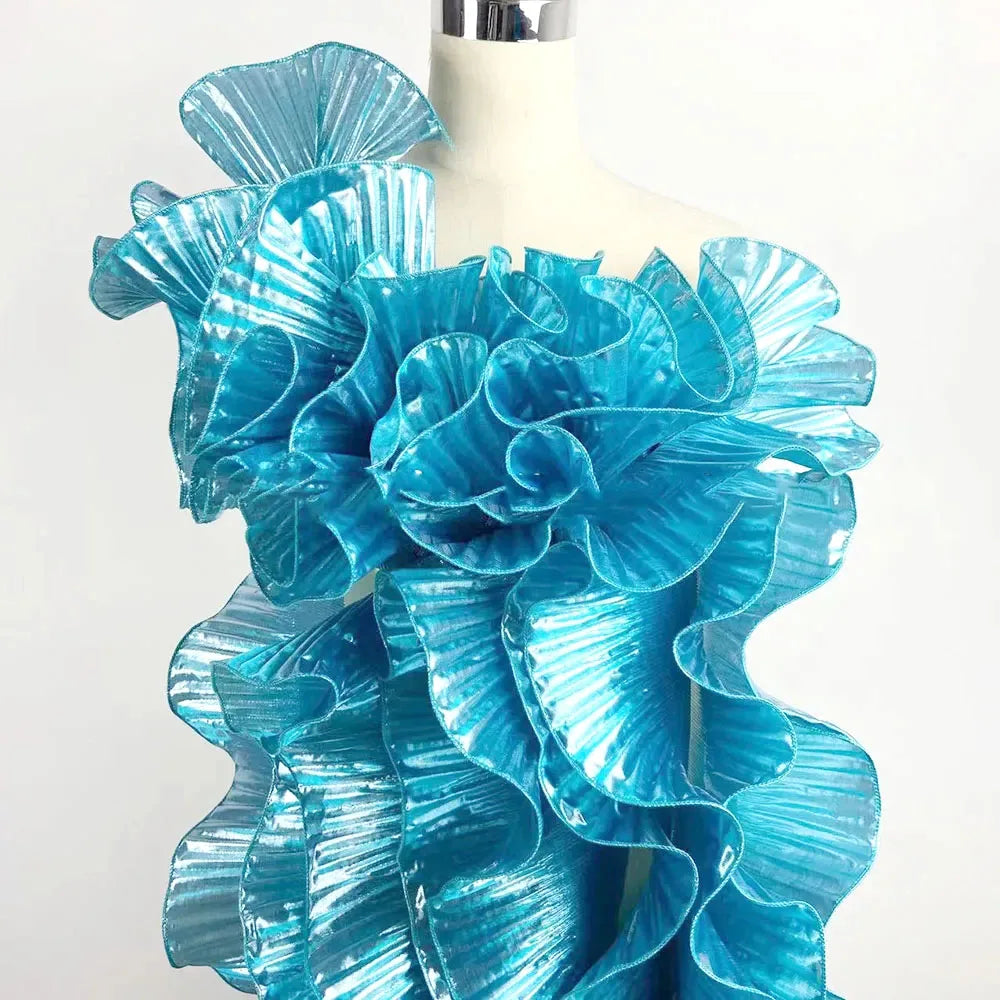 ruban plissé polyester opacité bleu clair rose vert noir texturé mariage décoration élastique