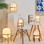 lampe table asiatique moderne globes blanc structure bois marron douce lumière chambre salon