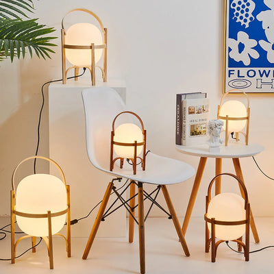 Lampe de chevet japonaise abat-jour verre blanc cadre bois