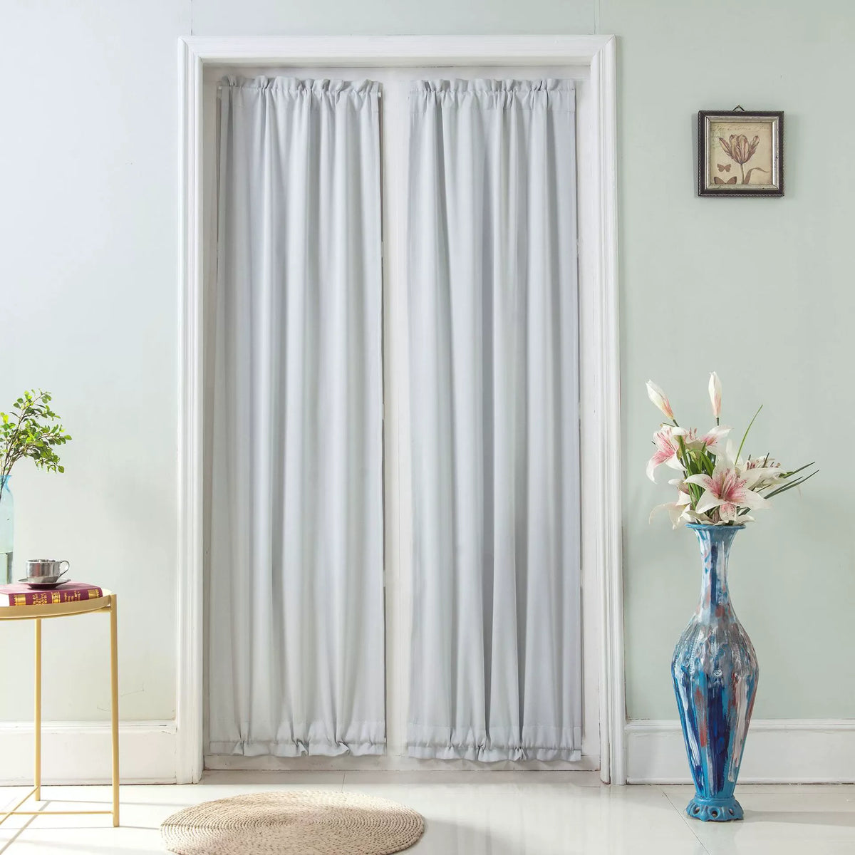 rideau porte tissu polyester gris noir beige opacité moderne ruban fixation 137x102cm 64x183cm