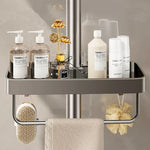 étagère douche moderne aluminium gris lisse salle bain fixée sans percer plateau shampooing cosmétique