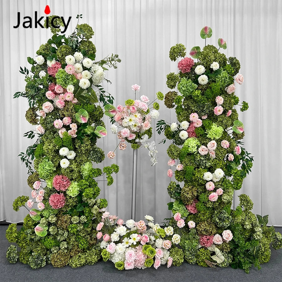 Arche décorative moderne fleurs artificielles vert rose blancextérieur maison événement