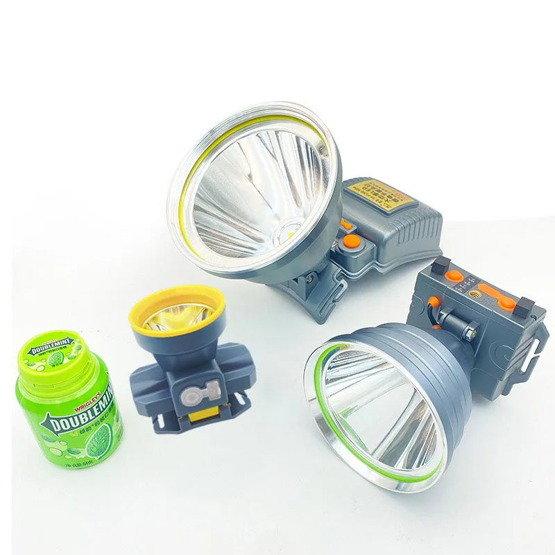 lampe frontale led portable étanche gris jaune moderne ceinture ajustable