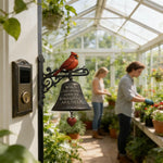 cloche décorative rouge oiseau cardinal cadre métal forge jardin classique rustique coeur suspenduextérieur