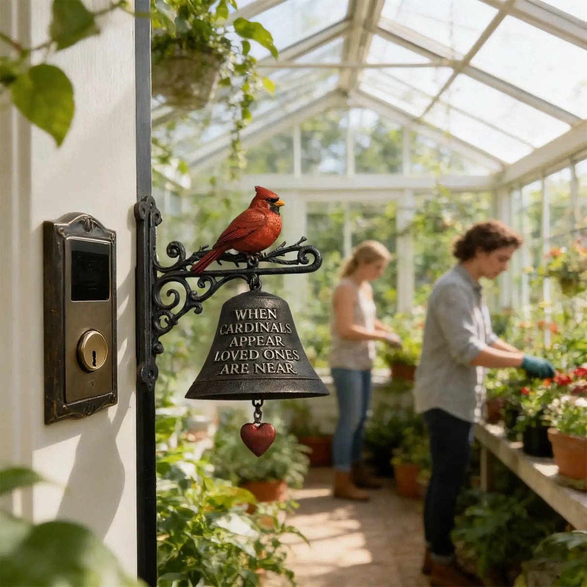 cloche décorative rouge oiseau cardinal cadre métal forge jardin classique rustique coeur suspenduextérieur
