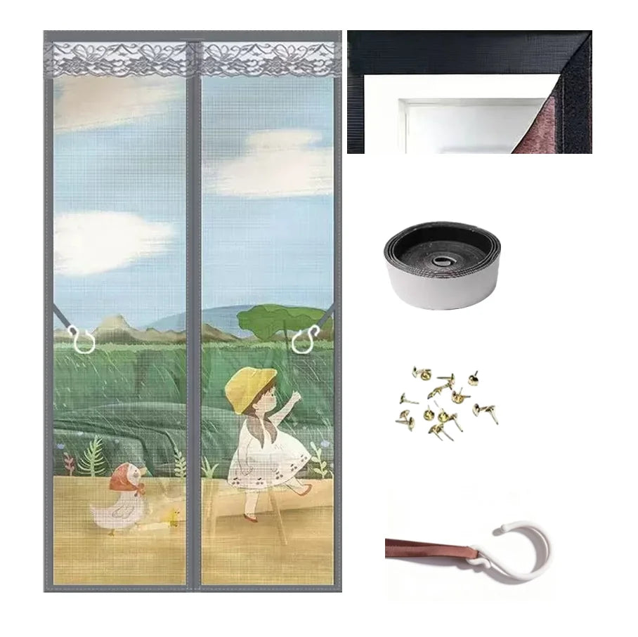rideau magnétique imprimé animaux motifs floraux opacité décoration enfantine gris vert bleu illustrations panda