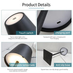 lampe table veilleuse led rechargeable noir blanc moderne minimaliste interrupteur tactile base transparente abs