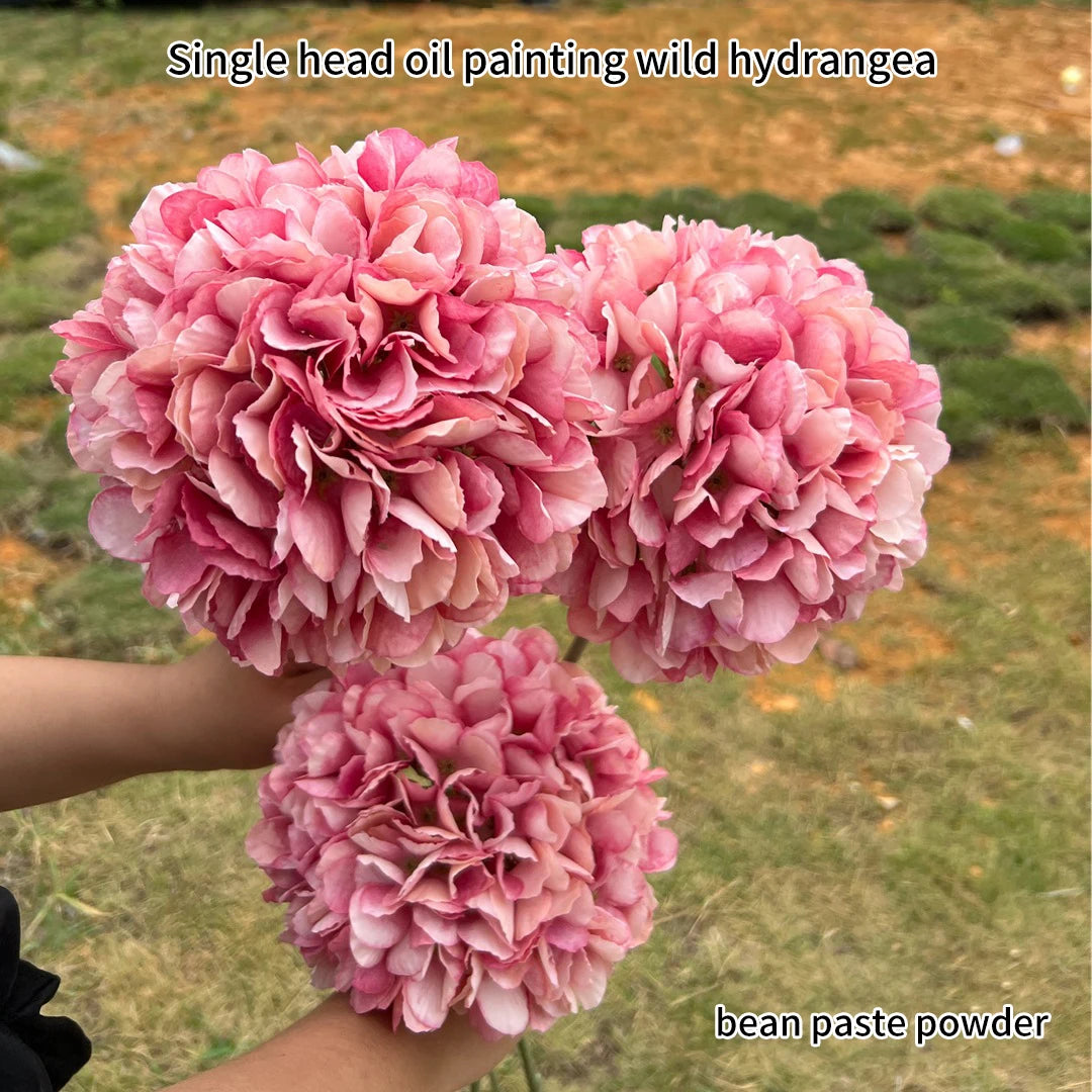 bouquet hortensia soie rose clair feuilles vertes réaliste décoration intérieure mariage anniversaire pendaison crémaillère