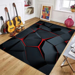 tapis géométrique noir rouge polygonal moderne salon chambre décoration intérieure polyester PVC