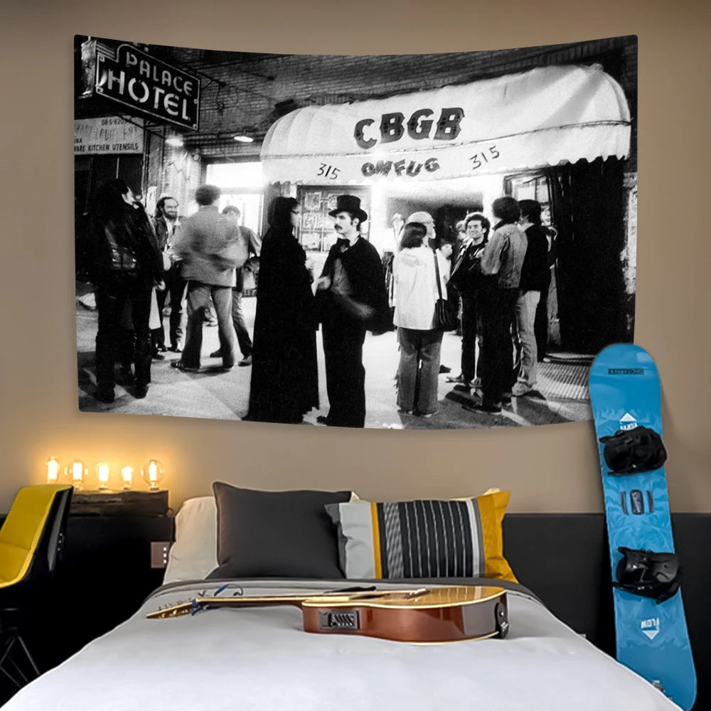 tapisserie vintage rock noir blanc bleu illustration salon chambre décoration mur fond opacité