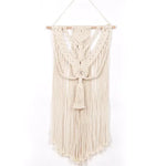 tapisserie macramé boho chic beige motifs géométriques franges moderne suspension maison