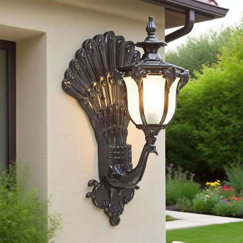 applique murale noire plume paon classique ip65 led éclairage maison moderne aluminium