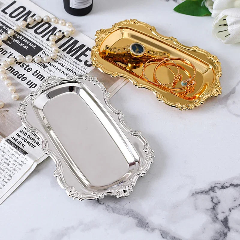 plateau or argent ornements baroques donuts bijoux classique facile nettoyage papier decoratif vintage servir