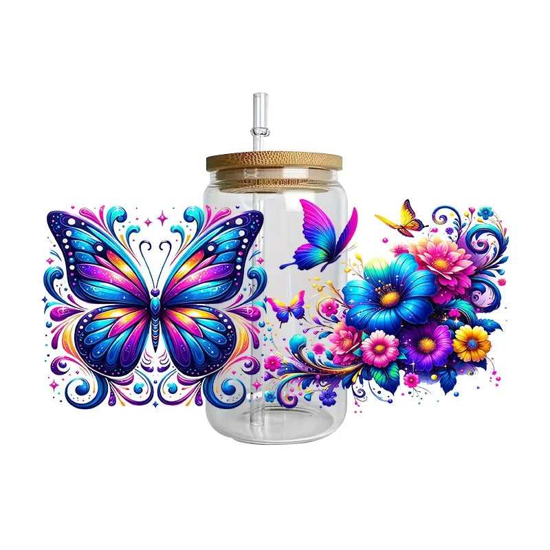 autocollants papillons fleurs tasse imperméable adhésif floral transparent amerique bricolage