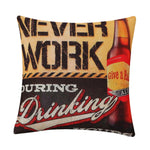 housse coussin vintage bière vin motifs rétro multicolores coton lin décoration canapé chaise 45x45cm