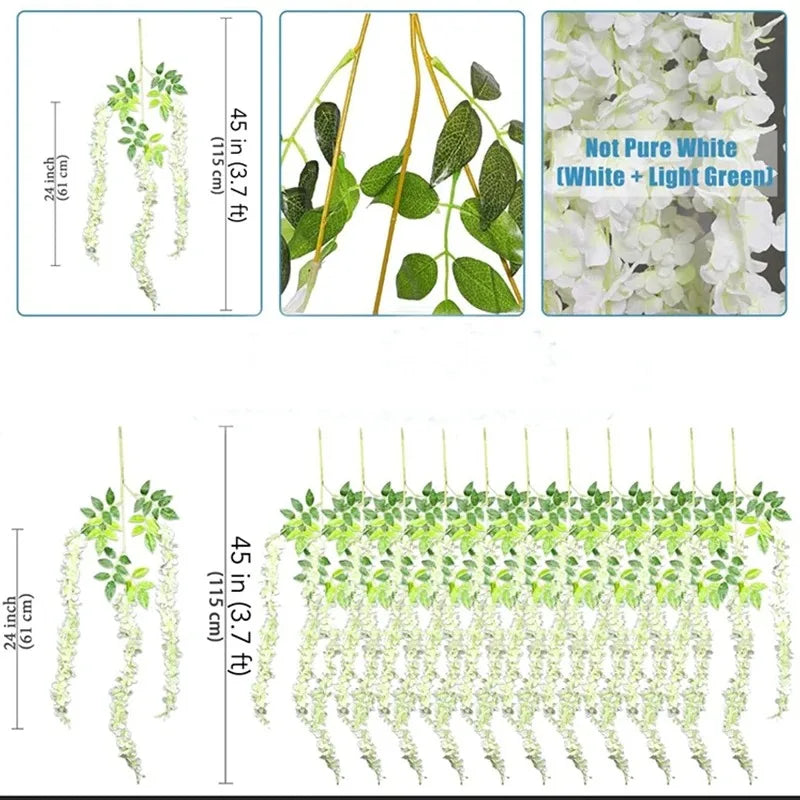 guirlandes artificielles décoration extérieure mariage blanc vert fleurs feuilles romantique jardin accrochéesextérieur festive