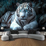 tapisserie murale tigre blanc imprimé décoration salon chambre entrée scandinave polyester dirt repellent lint